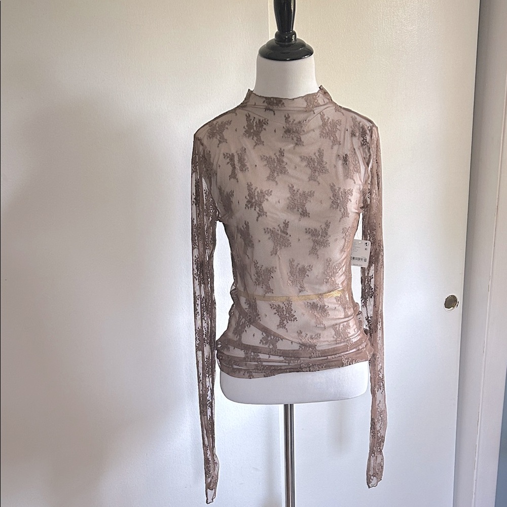 Elegant Sheer Lace Top - Brown